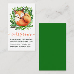 Carte D'accompagnement Livres Renard Endormi pour Baby Shower Vert Forêt