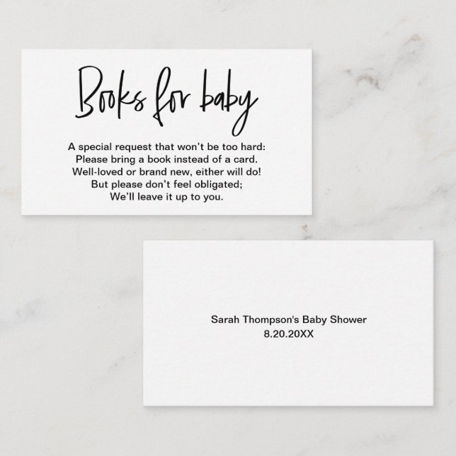 Carte D'accompagnement Livres simples en noir blanc pour bébé demande (Devant / Derrière)