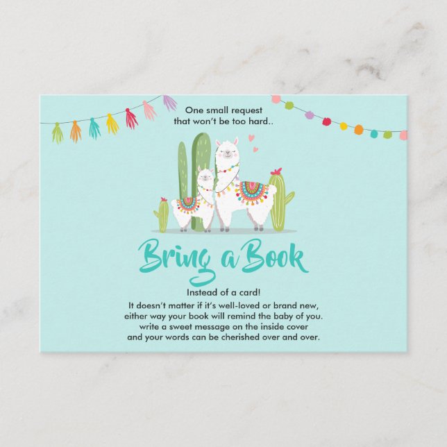 Carte D'accompagnement Llama Apportez un livre Baby shower Fiesta Cactus  (Devant)