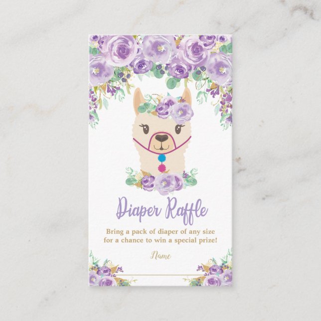 Carte D'accompagnement Llama violet Baby shower Llama Déchets Raffle (Devant)