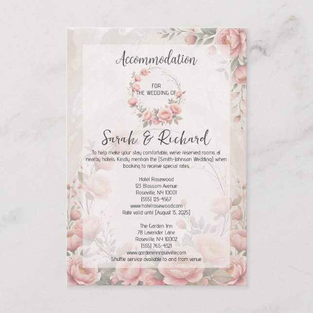 Carte D'accompagnement Logement Classique Jardin Blush Mariage (Devant)