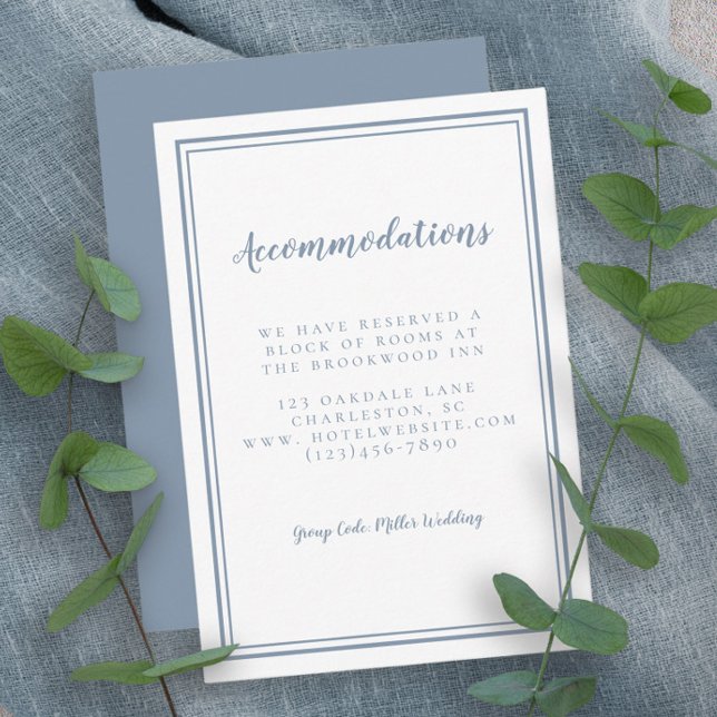 Carte D'accompagnement Logement Simple Dusty Blue Détail Mariage (Accommodations Simple Dusty Blue Detail Wedding Enclosure Card)