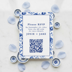 Carte D'accompagnement Logiciel Inspiré Blue Floral RSVP avec code qr