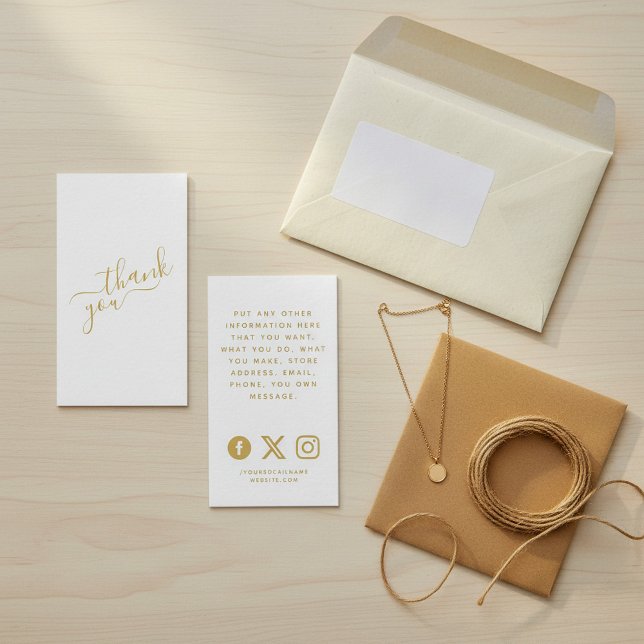 Carte D'accompagnement Logos sociaux, or et blanc insérer la carte. (Social logos, gold and white order insert Card.)