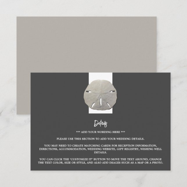 Carte D'accompagnement Lone Sand Dollar - Charcoal Grey - Mariage Detail (Devant / Derrière)