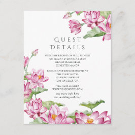 Carte D'accompagnement Lotus Flower Indian Mariage Détails sur l'invité