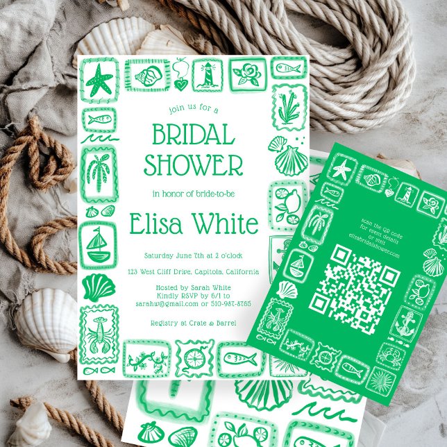 Carte D'accompagnement LoveNotes de la mer Moderne QR personnalisé Cadeau (LoveNotes from Sea Modern CUSTOM QR Code Bridal Shower Enclosure Card
)