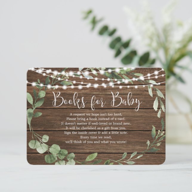 Carte D'accompagnement Luminaires rustiques livres de baby shower de verd (Debout devant)