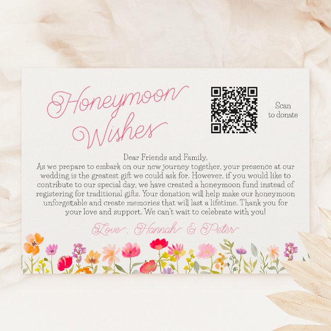 Carte D'accompagnement Lune de miel souhaite fleur sauvage fleurie nuptia (Honeymoon wishes wildflowers floral bridal shower enclosure card)