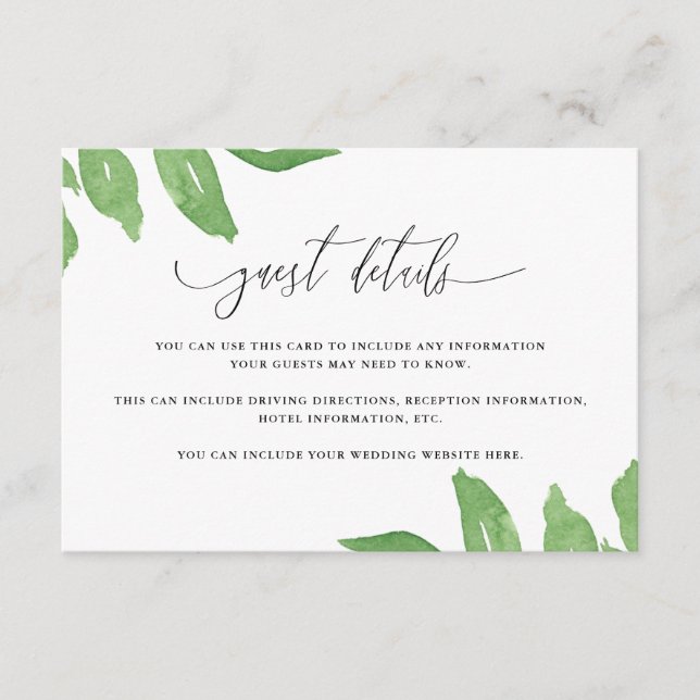 Carte D'accompagnement Lush Greenery and Blooms Mariage Détails (Devant)