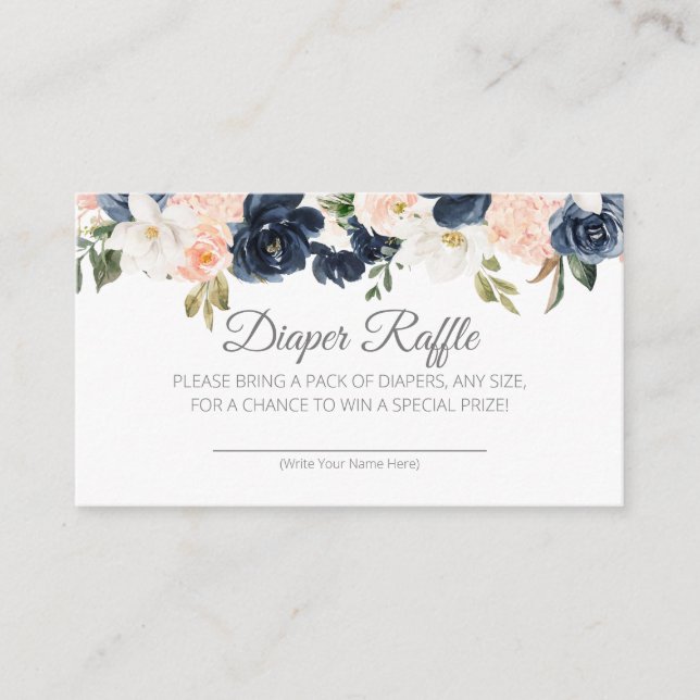 Carte D'accompagnement Lush Magnolia Floral Navy Blue Pink Diaper Raffin (Devant)