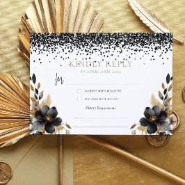 Carte D'accompagnement Luxe Black Gold style mexicain Quinceañera Rsvp