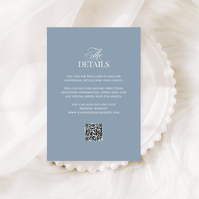 Carte D'accompagnement Luxe Dusty Blue | QR Code Wedding Guest Details (Créateur téléchargé)