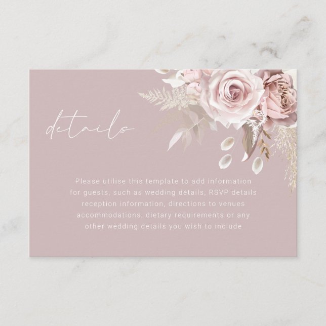 Carte D'accompagnement Luxe Fleurs Roussées Détails de mariage élégant (Devant)