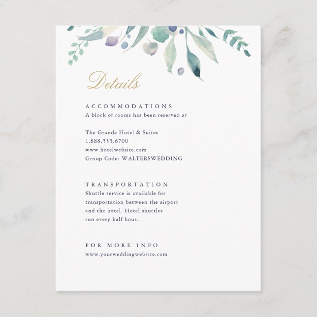 Carte D'accompagnement Luxe Floral Détails Mariage (Devant)