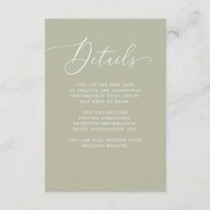 Carte D'accompagnement Luxe Mariage   Moss Green Détails de l'invité Insé