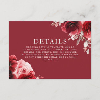 Carte D'accompagnement Luxe Radiance Ruby Red Roses Bloom Détails du Mari