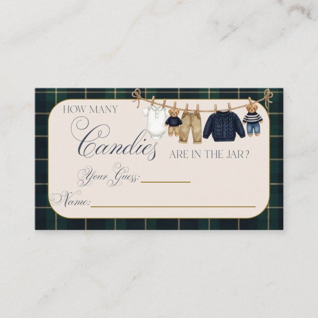 Carte D'accompagnement Luxsary Teddy Bear Plaid Baby Shower Guess Game (Devant)