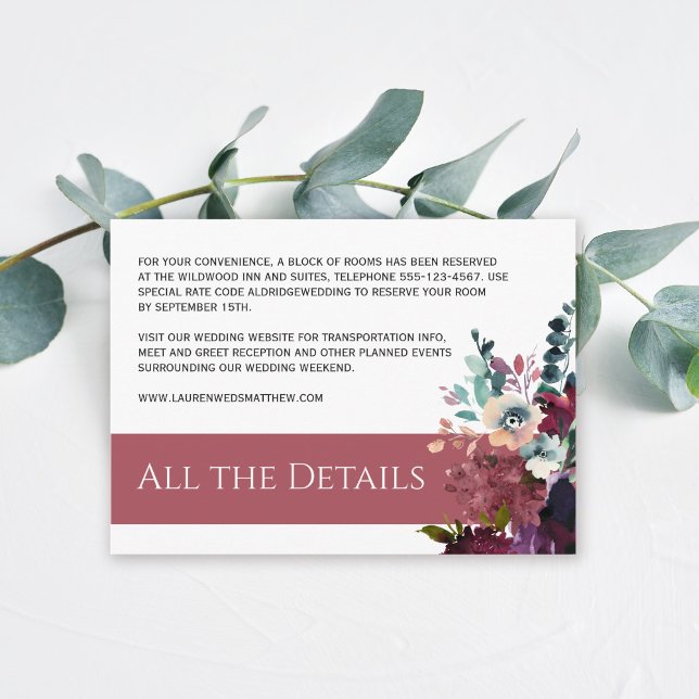 Carte D'accompagnement Luxueux Rose foncé rose Floral Mariage Détails (Créateur téléchargé)