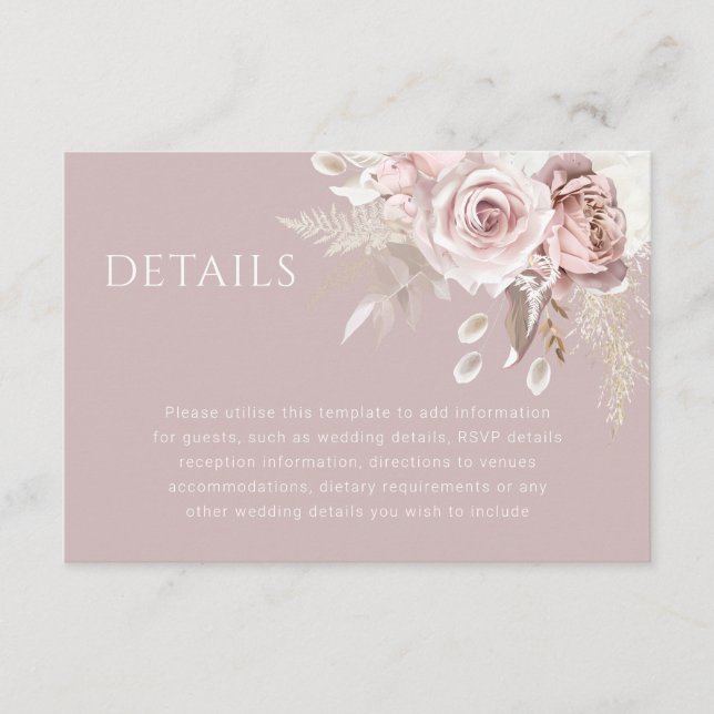 Carte D'accompagnement Luxury Blush Floral Botanal Mariage Détails (Devant)
