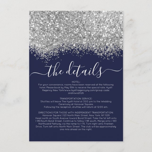 Carte D'accompagnement Luxury Silver Navy Parties scintillant Confetti Ma (Devant)