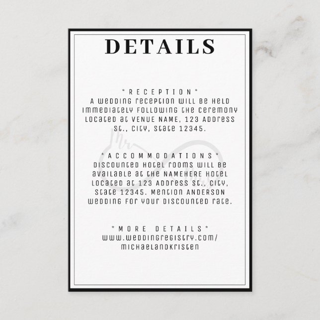 Carte D'accompagnement M. & Mme Infinity Symbol Détails du Mariage (Devant)