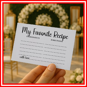 Carte D'accompagnement Ma Recette Préférée Mariage Enterrement de Vie de