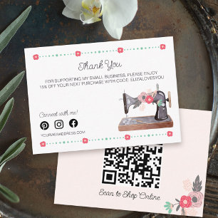 Carte D'accompagnement Machine à coudre vintage Boho Merci floral