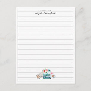 Carte D'accompagnement Machine à écrire aquarelle   Monogramme