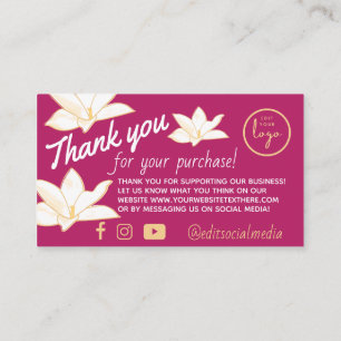Carte D'accompagnement Magenta Floral Merci pour les entreprises