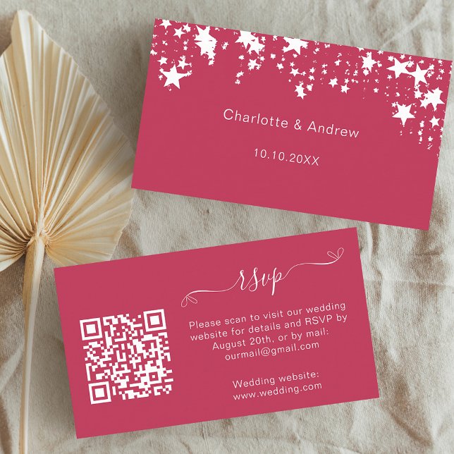 Carte D'accompagnement Magenta rose mariage site de réponse QR code RSVP (Créateur téléchargé)