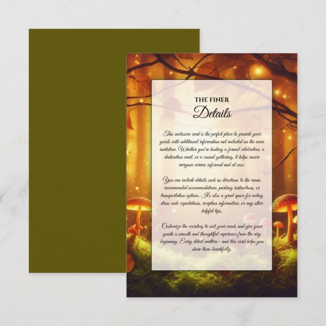 Carte D'accompagnement Magic Amber Forest Fairytale Mariage (Devant / Derrière)