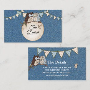 Carte D'accompagnement Magnifique Mariage Bleu Marron Hibou Détail Paille