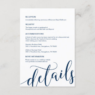 Carte D'accompagnement Magnifique, Navy Blue Script, Nos détails Mariages