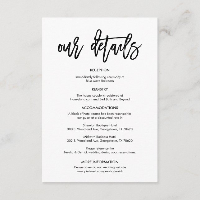 Carte D'accompagnement Magnifique Nos détails Mariages, encre de brosse n (Devant)