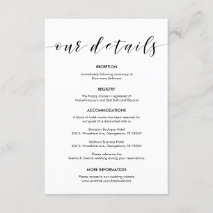 Carte D'accompagnement Magnifique Nos détails Mariages, encre noire