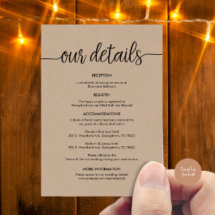 Carte D'accompagnement Magnifique Nos détails Mariages, encre noire rusti