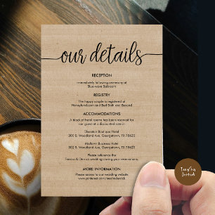 Carte D'accompagnement Magnifique Nos détails Mariages, encre noire rusti