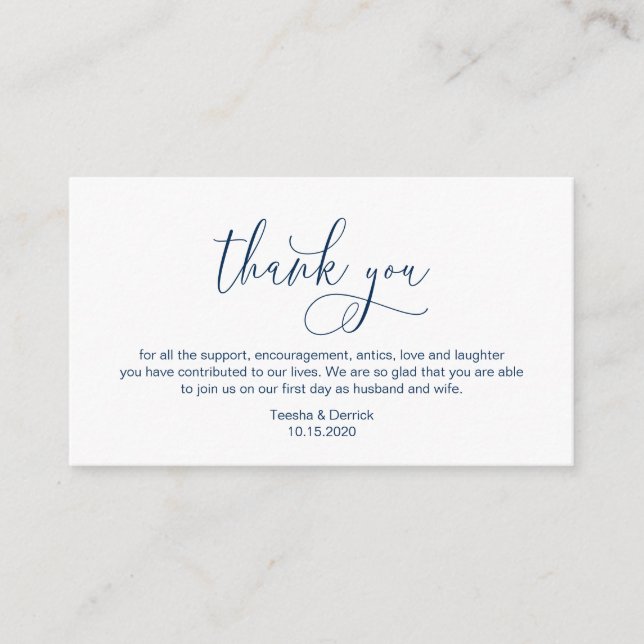 Carte D'accompagnement Main moderne Marine bleu script d'encre Mariage Me (Devant)