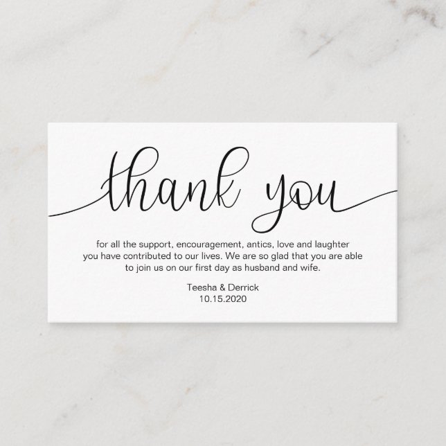 Carte D'accompagnement Main noire moderne Lettrée, Merci Mariage (Devant)