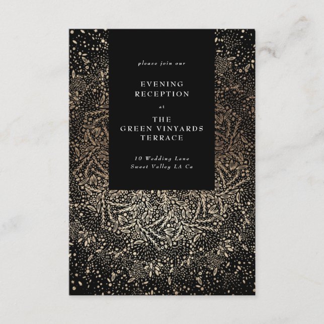 Carte D'accompagnement Main Whimsical Formal tiré Mariage noir et or (Devant)