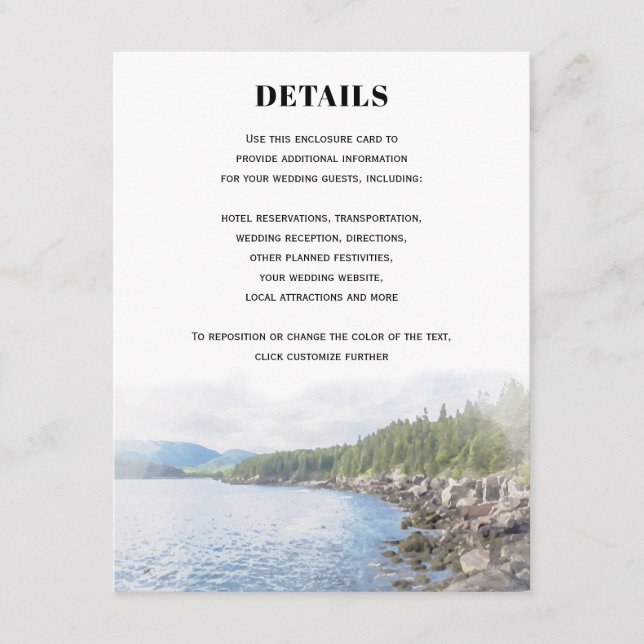 Carte D'accompagnement Maine Acadia Coastal Pine Forest Détails du Mariag (Devant)