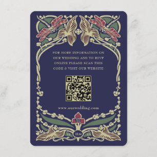 Carte D'accompagnement Majestueux mariage Art nouveau bordeaux bleu marin