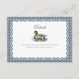 Carte D'accompagnement Mallard Chasse au canard En vichy Détails du bébé 