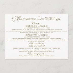 Carte D'accompagnement Mangez Boire et être marié Gold Détails du Mariage