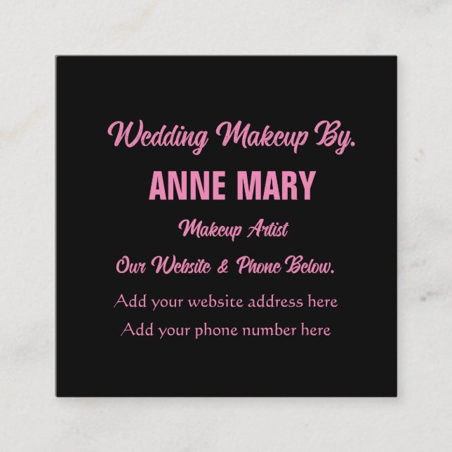 Carte D'accompagnement Maquillage Mariage rose pâle Nom de l'artiste (Devant)