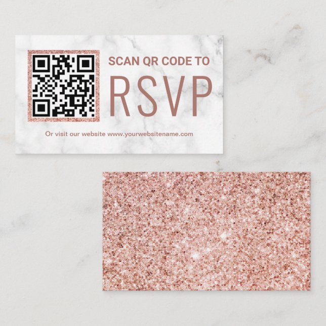 Carte D'accompagnement Marble Rose or QR Code RSVP Mariage site Web (Devant / Derrière)