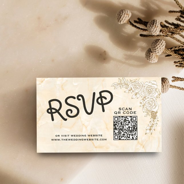 Carte D'accompagnement Marble Texture dentelle QR RSVP site Mariage musul (Créateur téléchargé)