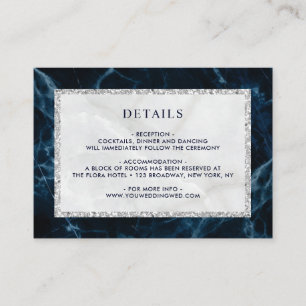 Carte D'accompagnement Marbre blanc bleu marine Détails du Mariage