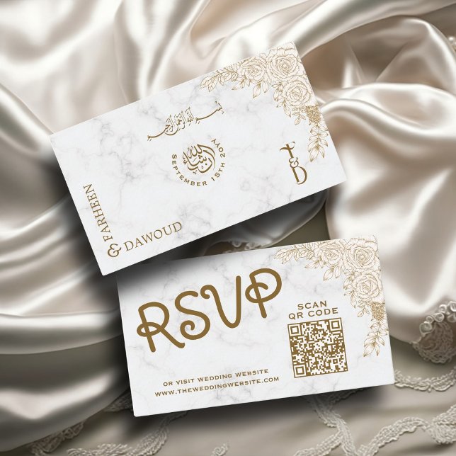 Carte D'accompagnement Marbre blanc Lace QR RSVP Musulman Mariage site We (Créateur téléchargé)